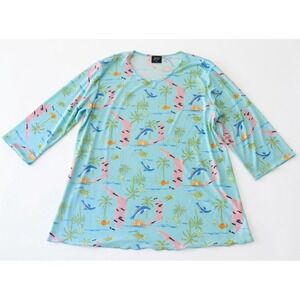 JOSTAR 2XL Slinky Stretch Florida Dolphin Print Tunic Top 3/4 Sleeve USA Women